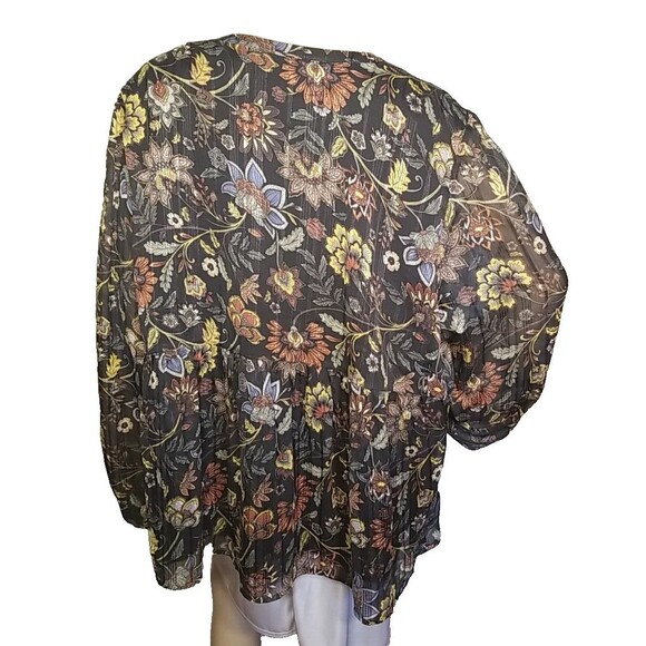 Frye & Co Black Multicolor Floral Semi Sheer Lined Top Blouse 3X Sparkle     T36 - Picture 4 of 14